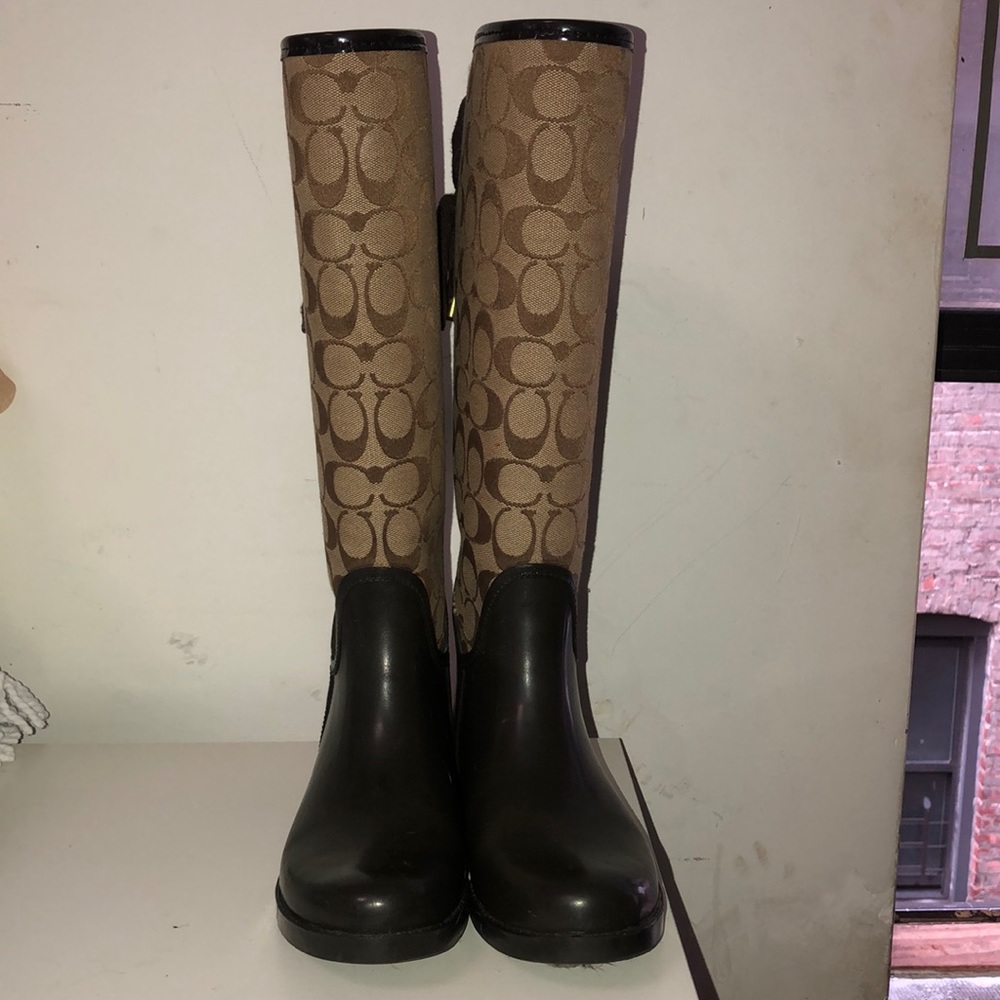 Brown coach rain boots